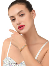 Women's Gold Tone Dazzling Cubic Zirconia Embellished Contemporary Brass Kada Bracelet