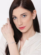 Women's Silver Tone Shimmering Cubic Zirconia Contemporary Kada Bracelet-ZPFK5571