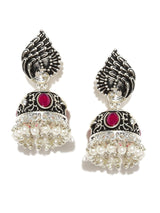 Women's Dark Antique Silver Tone Peacock Inspired Ethnic Jhumki Earring-ZPFK6052