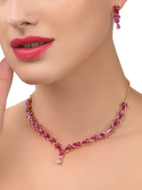 Women's Pink Cubic Zirconia Delicate Ruby Necklace and Earring Set