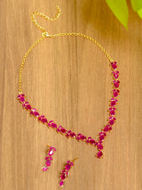 Women's Pink Cubic Zirconia Delicate Ruby Necklace and Earring Set