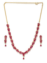 Women's Pink Cubic Zirconia Delicate Ruby Necklace and Earring Set