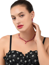 Women's Pink Cubic Zirconia Delicate Ruby Necklace and Earring Set