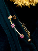 Women's Pink Green Cubic Zirconia Delicate Kada Style Bracelet