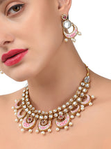 Women's Gold Tone Kundan and Pearls Mesmerising Traditional Necklace and Earring Set