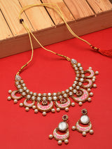 Women's Gold Tone Kundan and Pearls Mesmerising Traditional Necklace and Earring Set