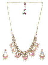 Women's Gold Tone Kundan and Pearls Mesmerising Traditional Necklace and Earring Set
