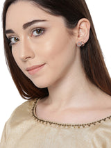 Women's Rose Gold Tone Sparkling Cubic Zirconia Minimal Stud Earring