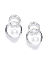Women's Silver Tone Austrian Diamonds & Pearl Embellished Studs Earring-ZPFK8342