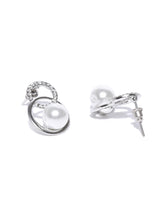 Women's Silver Tone Austrian Diamonds & Pearl Embellished Studs Earring-ZPFK8342