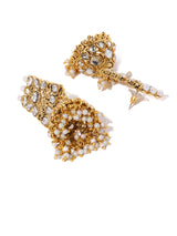 Women's Gold Tone Kundan and Pearls Bridal Choker Necklace Earring Maangtikka Set