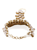 Women's Antique Gold Tone Traditional Kundan & Pearls Ring Bracelet-ZPFK8513