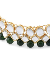 Women's Gold Tone Kundan and Green Beads Traditional Necklace Set