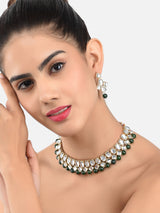 Women's Gold Tone Kundan and Green Beads Traditional Necklace Set