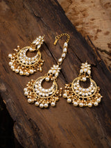 Women's Gold Tone Kundan & Pearls Traditional Earring & Maangtikka Set