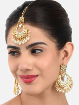 Women's Gold Tone Kundan & Pearls Traditional Earring & Maangtikka Set