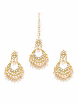 Women's Gold Tone Kundan & Pearls Traditional Earring & Maangtikka Set