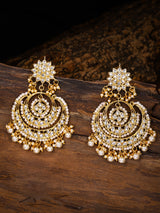 Women's Gold Tone Kundan & Pearls Embellished Statement Chandbali Earring