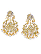 Women's Gold Tone Kundan & Pearls Embellished Statement Chandbali Earring
