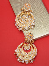 Women's Gold Tone Kundan & Pearls Embellished Statement Chandbali Earring