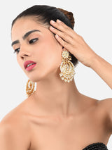 Women's Gold Tone Kundan & Pearls Embellished Statement Chandbali Earring