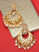 Women's Gold Tone Kundan & Pearls Embellished Dangle Earring