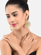 Women's Gold Tone Kundan & Pearls Embellished Dangle Earring