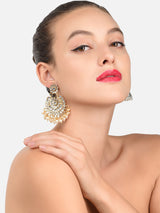 Women's Gold Tone Kundan & Pearls Embellished Statement Dangler Earring