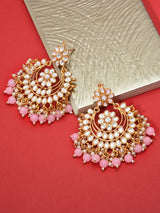 Women's Pink Beads Drop Dazzling Kundan Embellished Traditional Dangler Earring-ZPFK8663