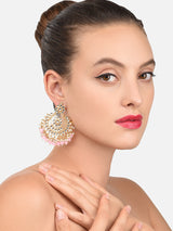 Women's Pink Beads Drop Dazzling Kundan Embellished Traditional Dangler Earring-ZPFK8663