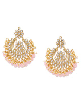 Women's Pink Beads Drop Dazzling Kundan Embellished Traditional Dangler Earring-ZPFK8663