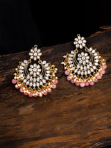 Women's Pink Beads Drop Dazzling Kundan Embellished Traditional Dangler Earring-ZPFK8663