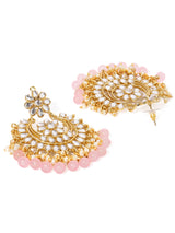 Women's Pink Beads Drop Dazzling Kundan Embellished Traditional Dangler Earring-ZPFK8663