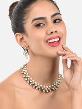Women's Gold Tone Traditional Kundan and Pearls Necklace with Earring Set