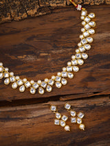 Women's Gold Tone Traditional Kundan and Pearls Necklace with Earring Set