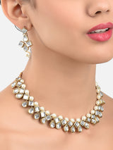 Women's Gold Tone Traditional Kundan and Pearls Necklace with Earring Set
