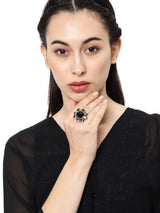 Women's Black Dazzling Stones Embellished Contemporary Adjustable Ring-ZPFK8705