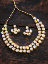 Women's Antique Gold Tone Traditional Kundan Choker Necklace & Earring Set