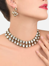 Women's Antique Gold Tone Traditional Kundan Choker Necklace & Earring Set
