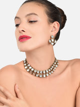 Women's Antique Gold Tone Traditional Kundan Choker Necklace & Earring Set
