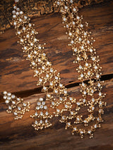 Women's Multi Layered Long Kundan & Dangling Pearls Ethnic Necklace & Earring Set-ZPFK8725