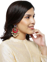 Women's Pink Beautifully Enamelled Kundan and Pearls Dangler Earring-ZPFK8797