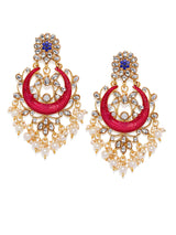 Women's Pink Beautifully Enamelled Kundan and Pearls Dangler Earring-ZPFK8797