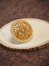 Women's Gold Tone Stones & Pearls Embellished Circular Traditional Ring-ZPFK8826