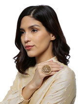 Women's Gold Tone Stones & Pearls Embellished Circular Traditional Ring-ZPFK8826