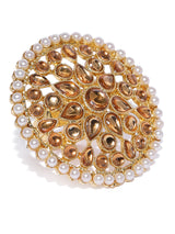 Women's Gold Tone Stones & Pearls Embellished Circular Traditional Ring-ZPFK8826