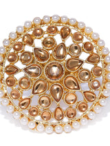 Women's Gold Tone Stones & Pearls Embellished Circular Traditional Ring-ZPFK8826