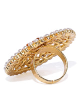Women's Gold Tone Stones & Pearls Embellished Circular Traditional Ring-ZPFK8826
