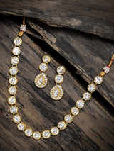 Women's Gold Tone Ethnic Choker Stones Studded Necklace and Earring Set