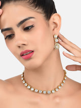 Women's Gold Tone Ethnic Choker Stones Studded Necklace and Earring Set